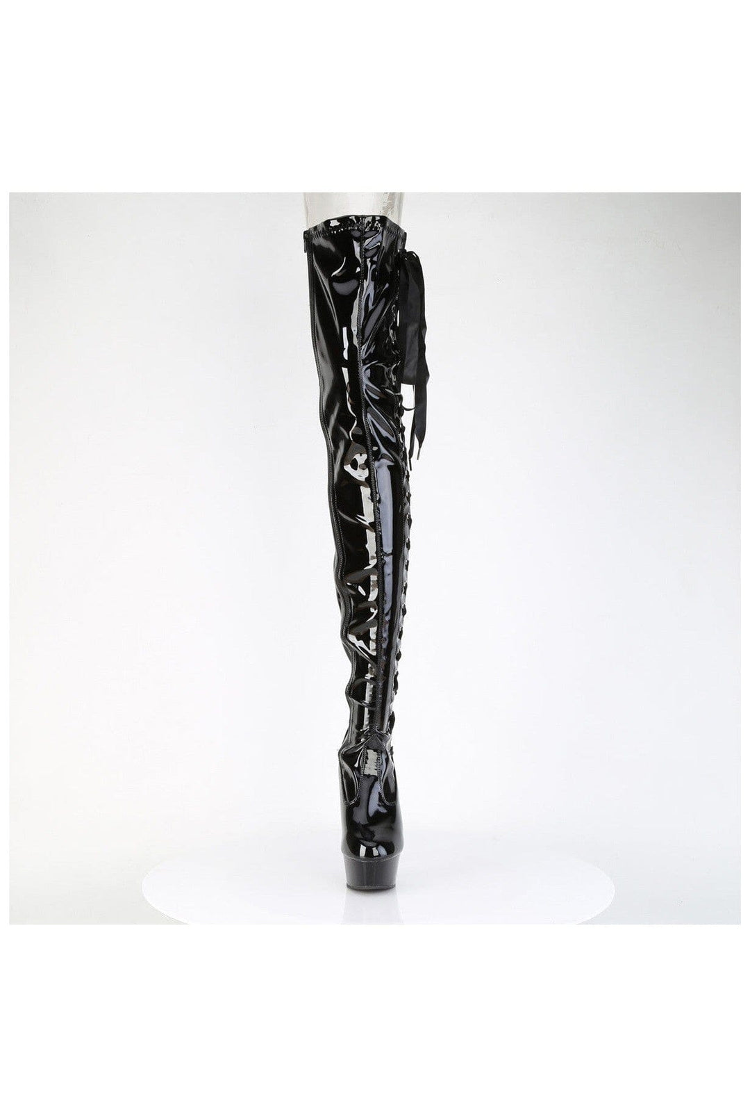 Pleaser DELIGHT-4050 Black Patent Thigh Boot in Black Patent