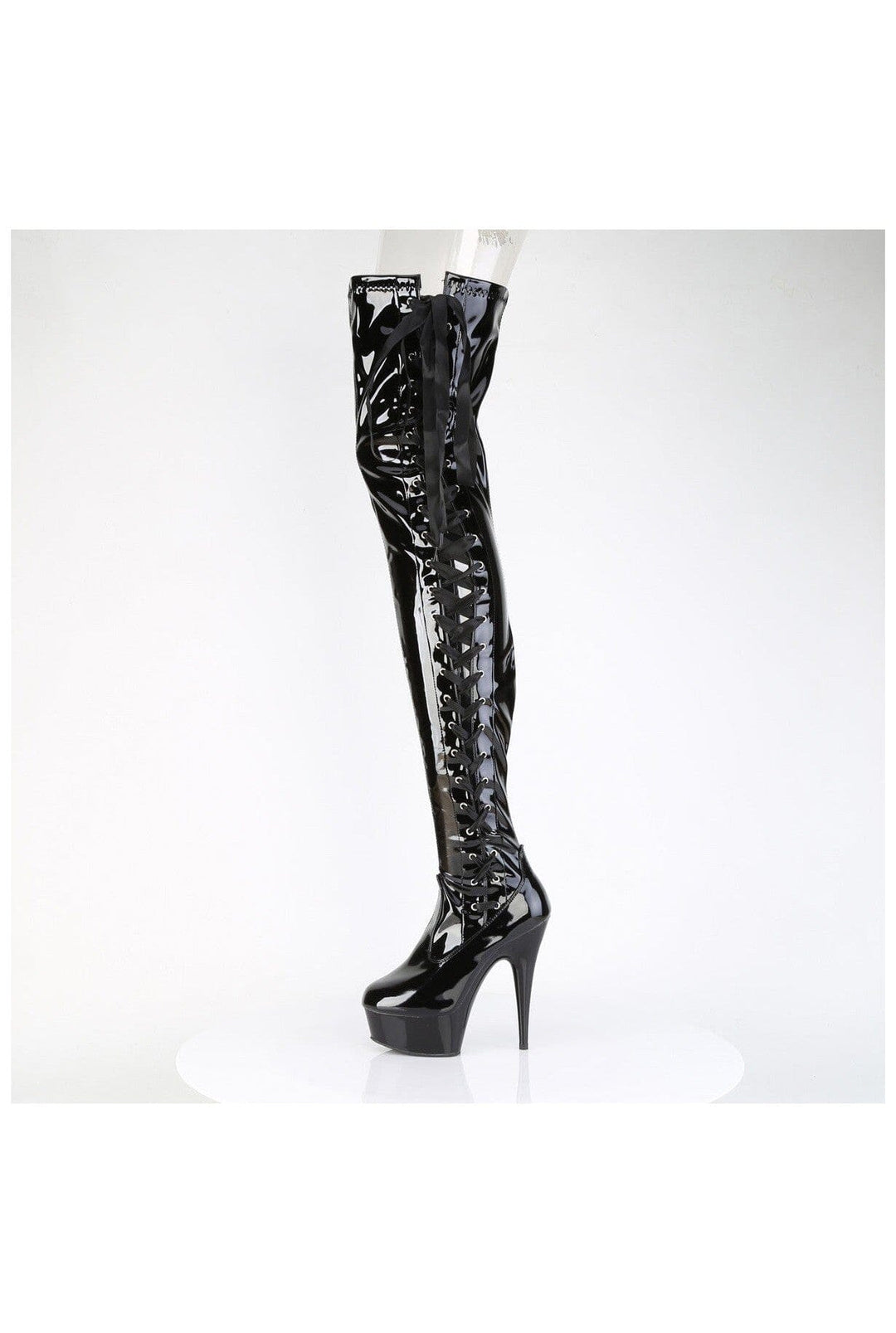 Pleaser DELIGHT-4050 Black Patent Thigh Boot in Black Patent