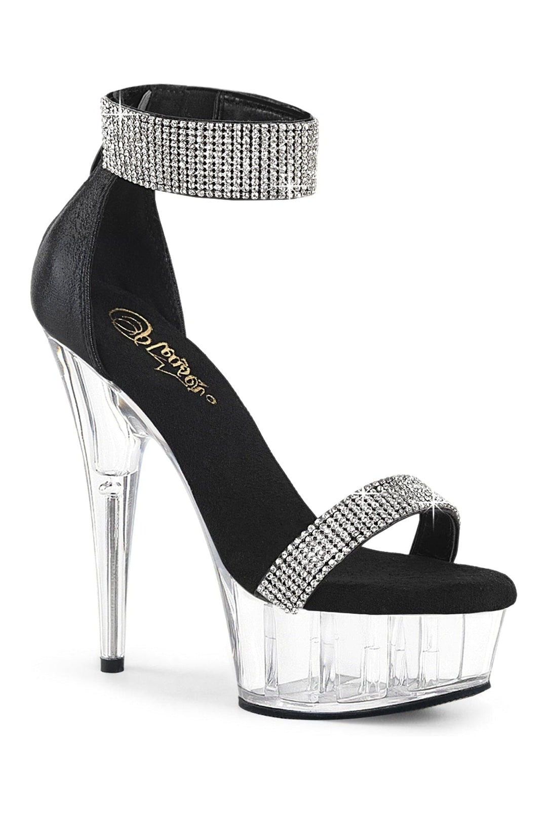 Pleaser DELIGHT-641 Black Fabric Sandal in Black Fabric from SexyShoes.com