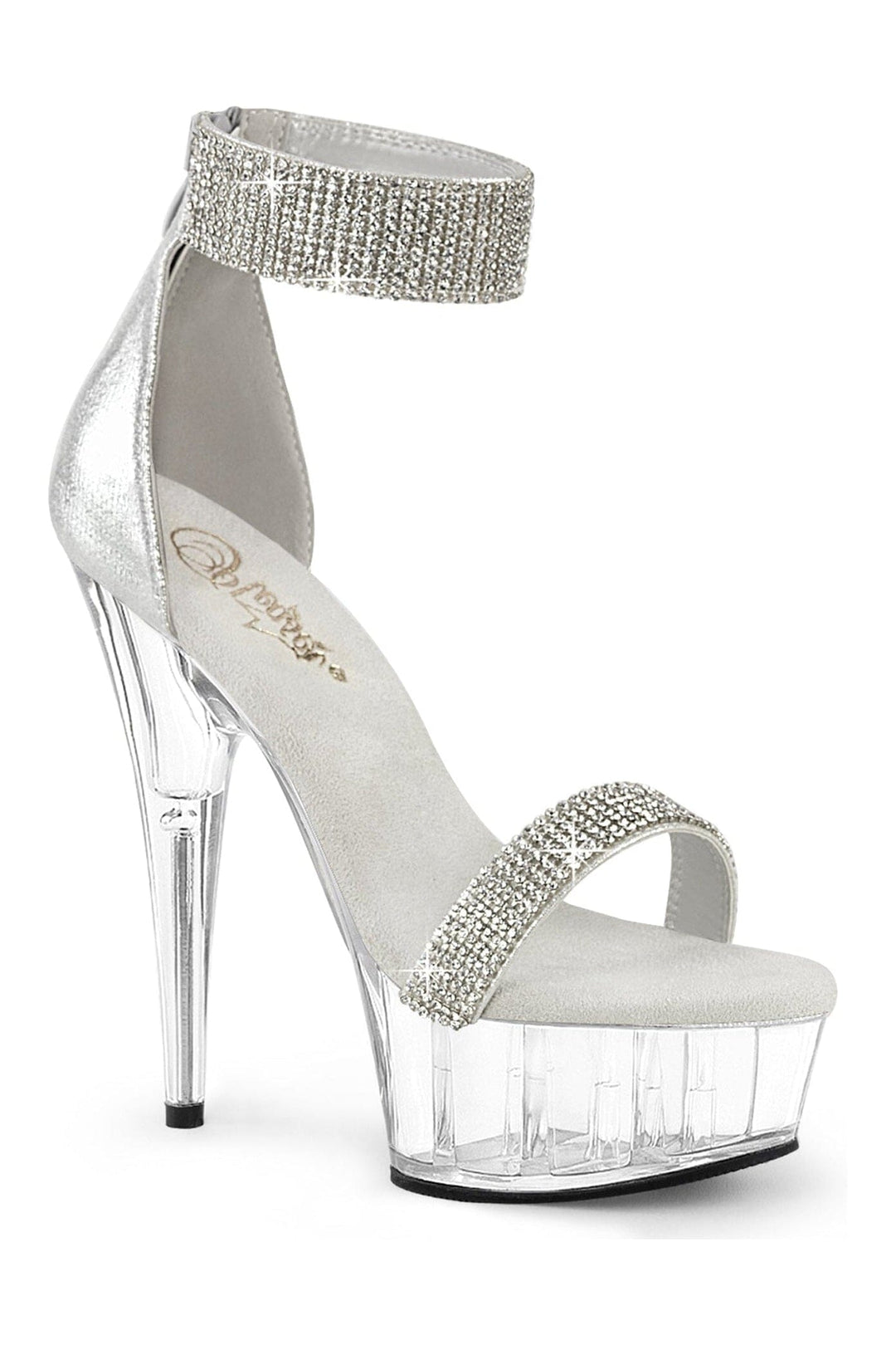 Pleaser DELIGHT-641 Silver Fabric Sandal in Silver Fabric from SexyShoes.com