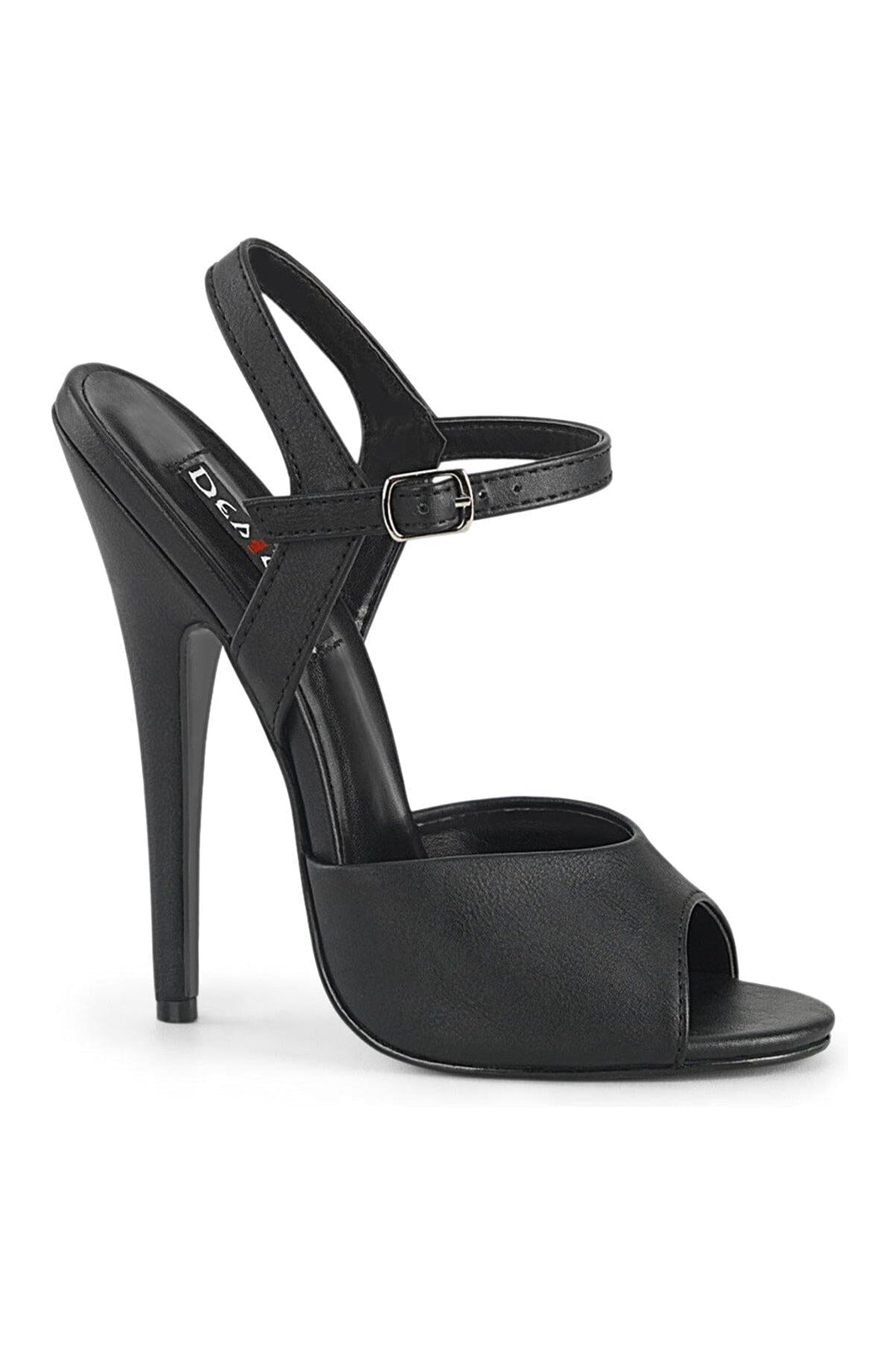 Devious DOMINA-109 Black Faux Leather Sandal in Black Faux Leather from SexyShoes.com
