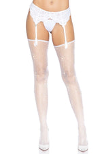 Daisy Dot Fishnet Stockings With Scalloped Top
