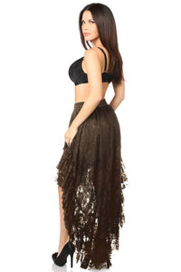 Daisy Corsets Dark Brown High Low Lace Skirt in Brown 