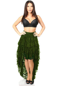Daisy Corsets Dark Green High Low Lace Skirt in Green  from SexyShoes.com