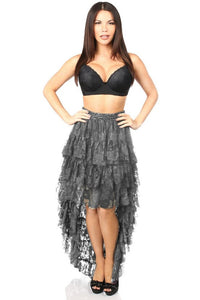 Daisy Corsets Dark Grey High Low Lace Skirt in Grey  from SexyShoes.com