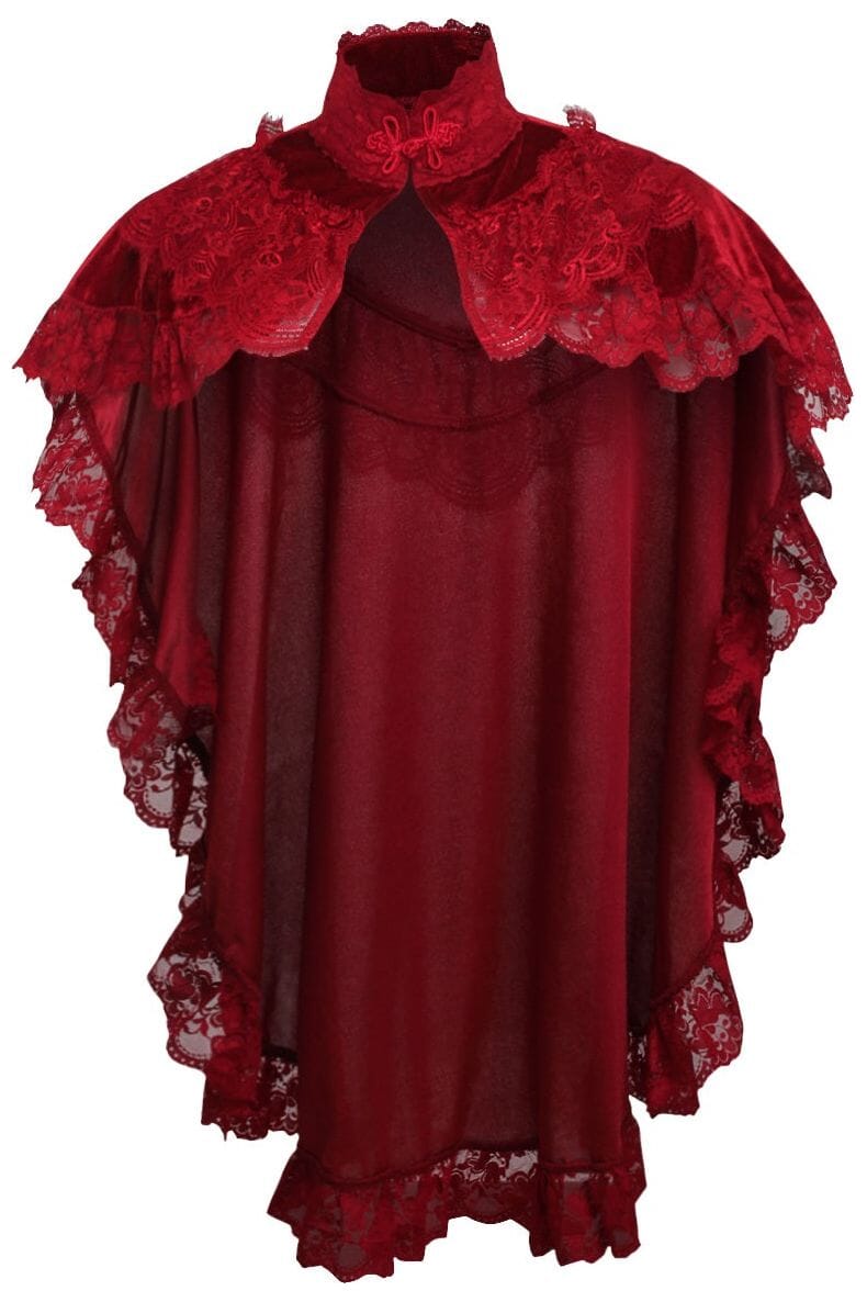 Dark Red Velvet & Lace Capelet