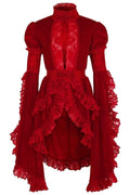 Dark Red Velvet & Lace Ruffled Jacket
