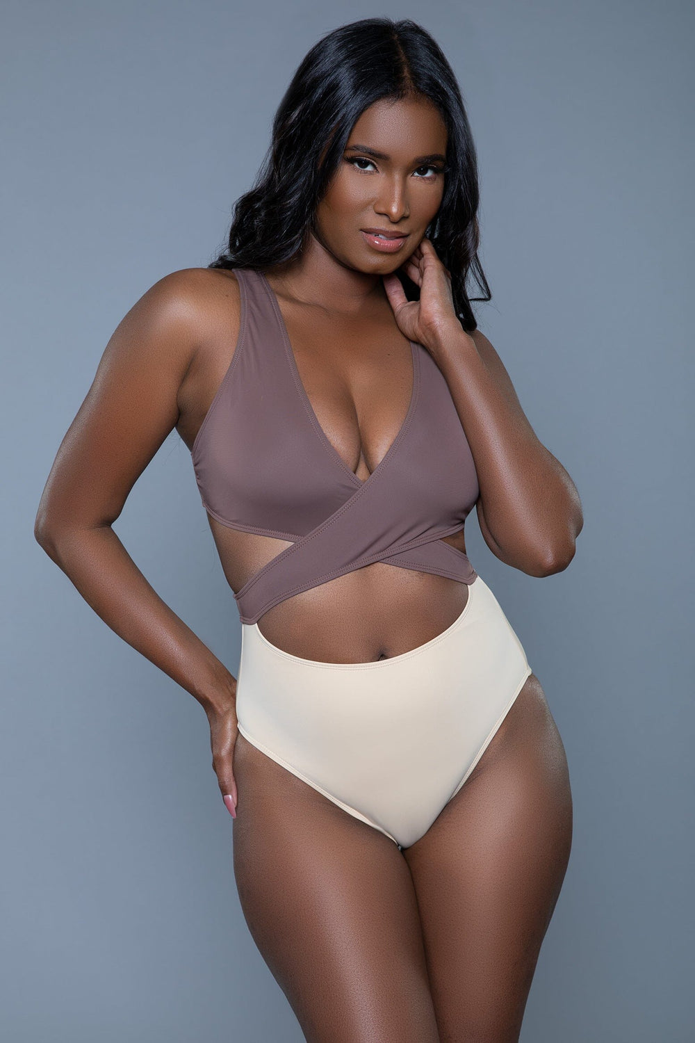 BeWicked Deep Plunge One Piece in Brown 