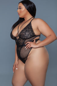 BeWicked Deep Plunge V Neckline Bodysuit in Black 