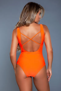 BeWicked Deep V Cut Out One Piece Swim in Orange 