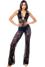 Deep V-Neck Lace Jumpsuit