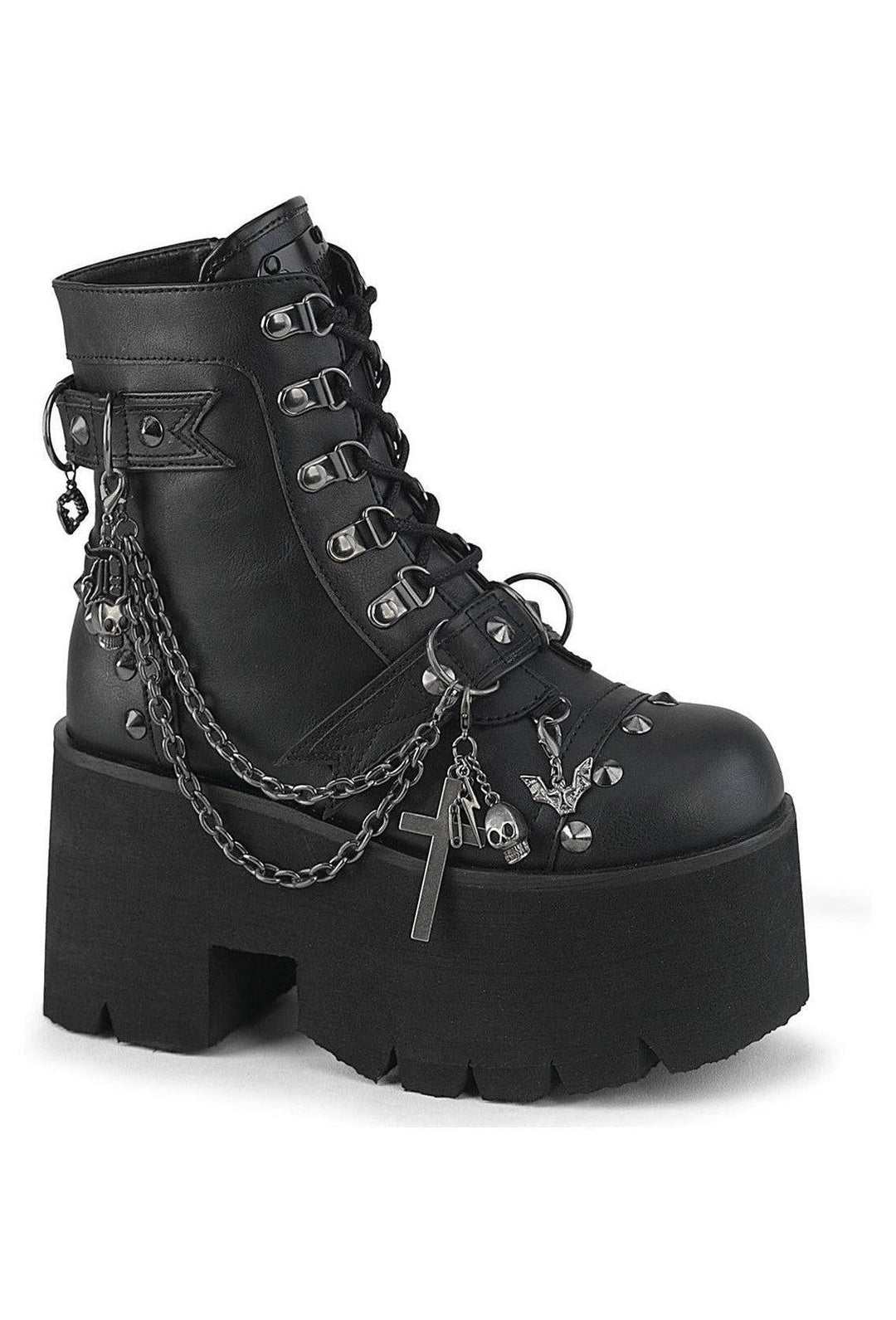 Demonia  ASHES-52 Ankle Boot in Black Faux Leather from SexyShoes.com