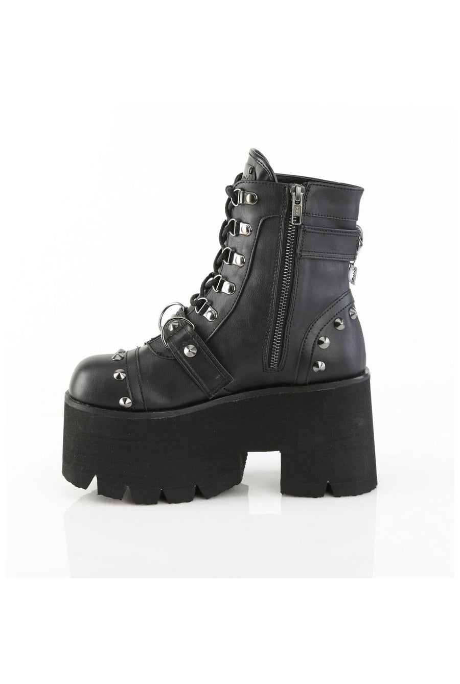 Demonia  ASHES-52 Ankle Boot in Black Faux Leather