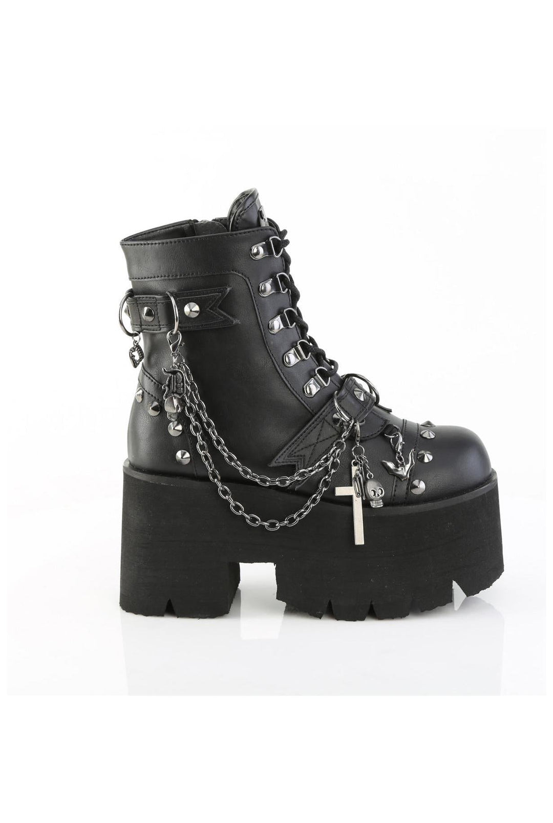 Demonia  ASHES-52 Ankle Boot in Black Faux Leather