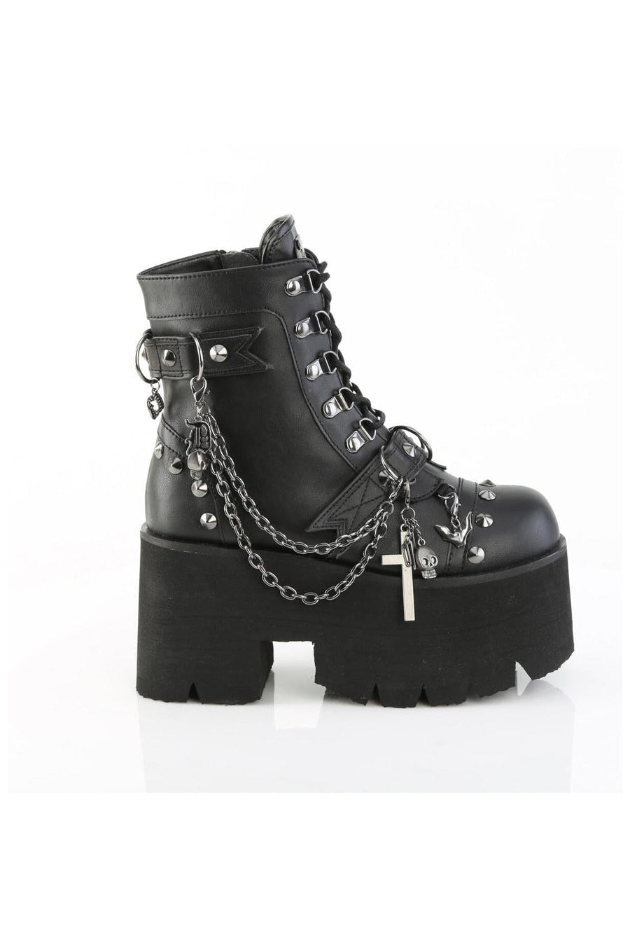 Demonia  ASHES-52 Ankle Boot in Black Faux Leather