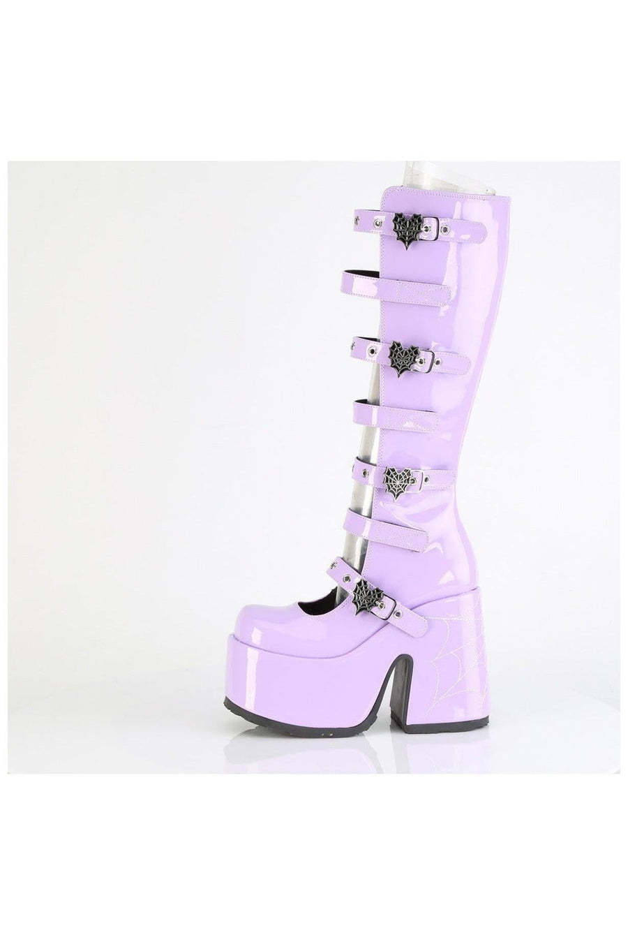 Demonia  CAMEL-223 Knee Boot in Purple Patent