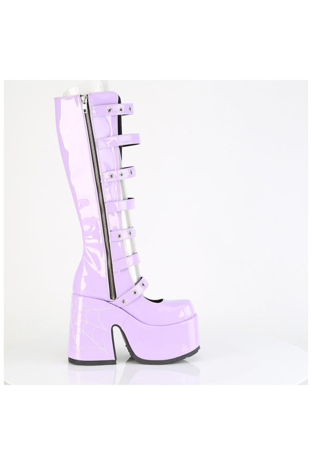 Demonia  CAMEL-223 Knee Boot in Purple Patent