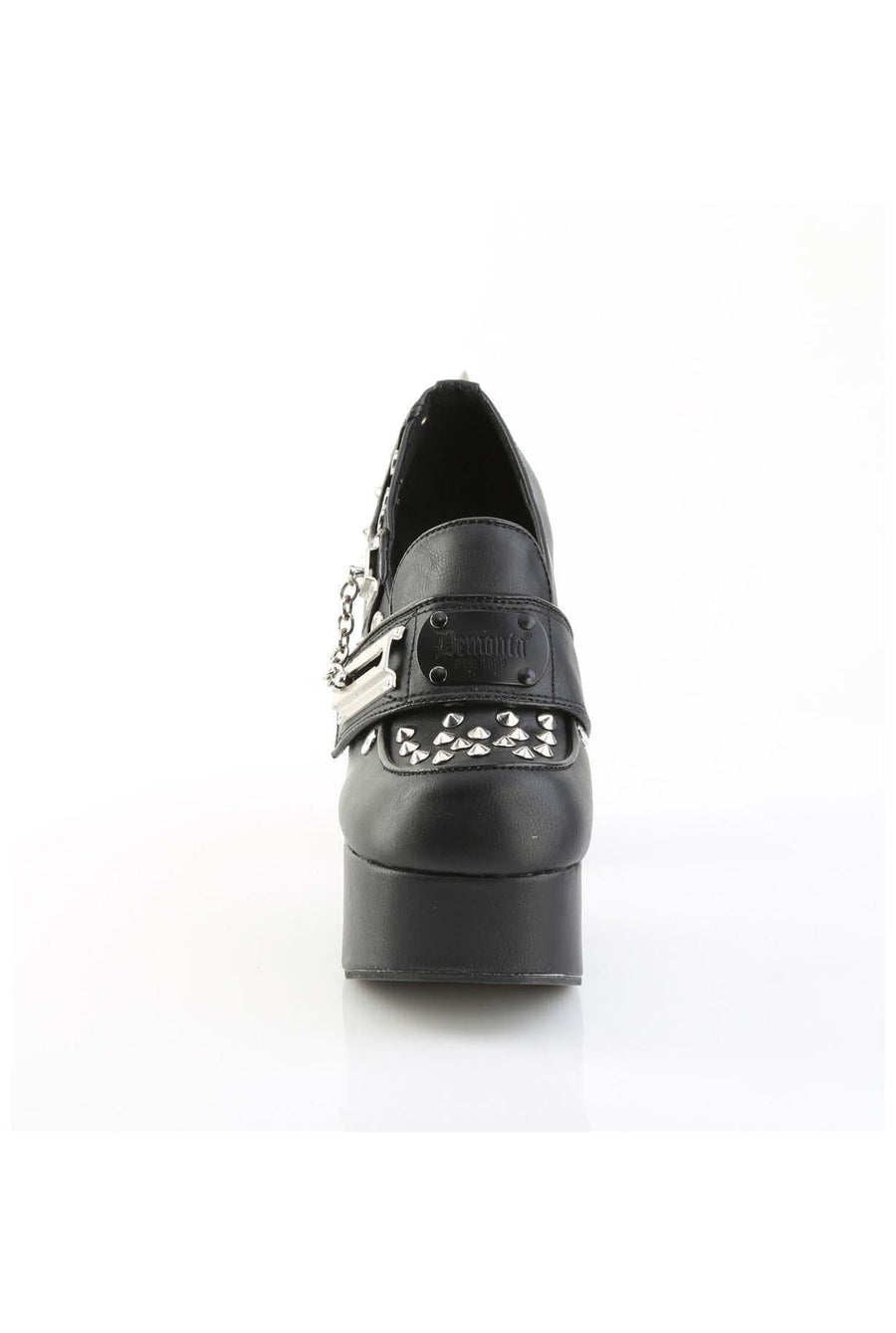 Demonia  CHARADE-32 Lace Shoe in Black Faux Leather