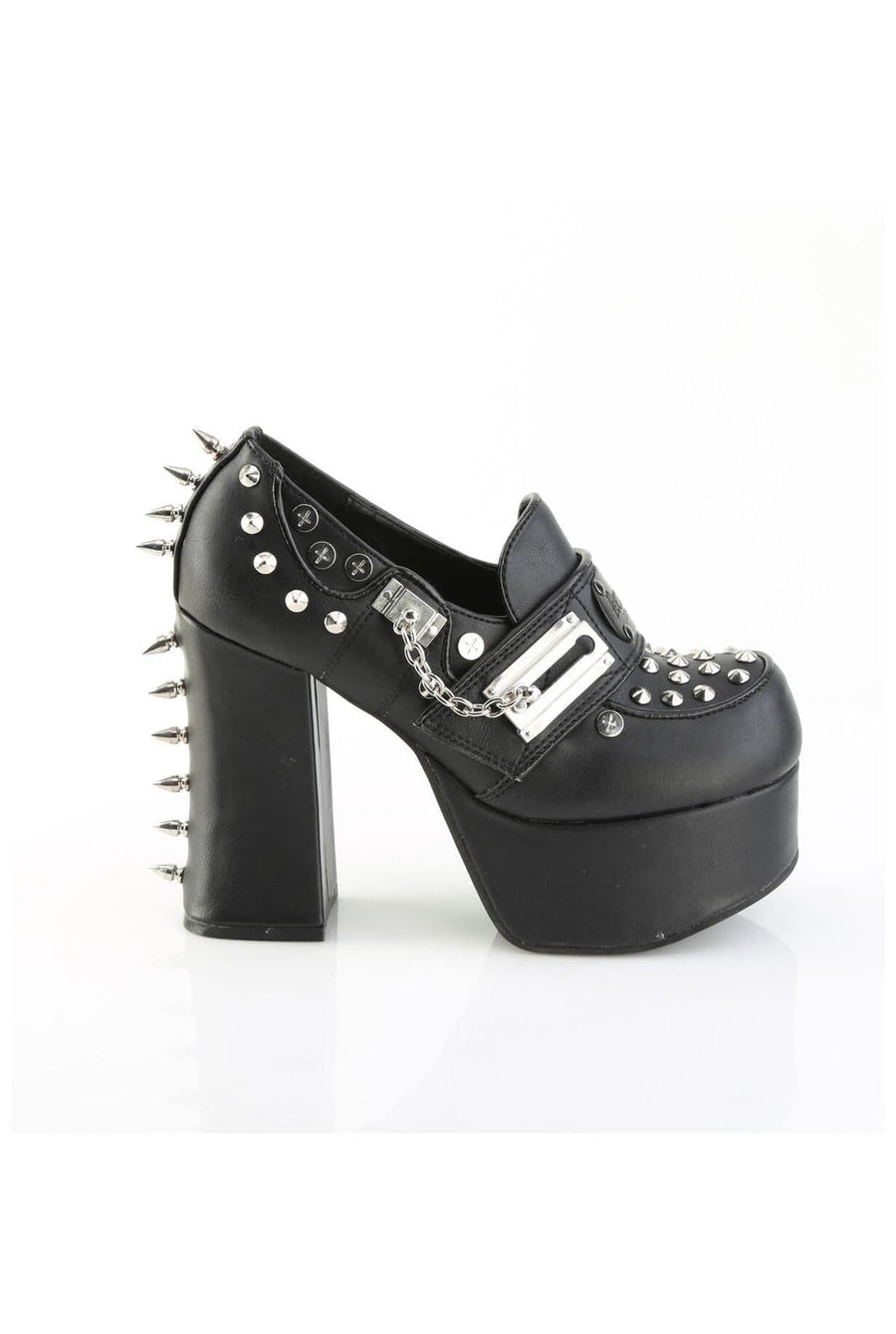 Demonia  CHARADE-32 Lace Shoe in Black Faux Leather