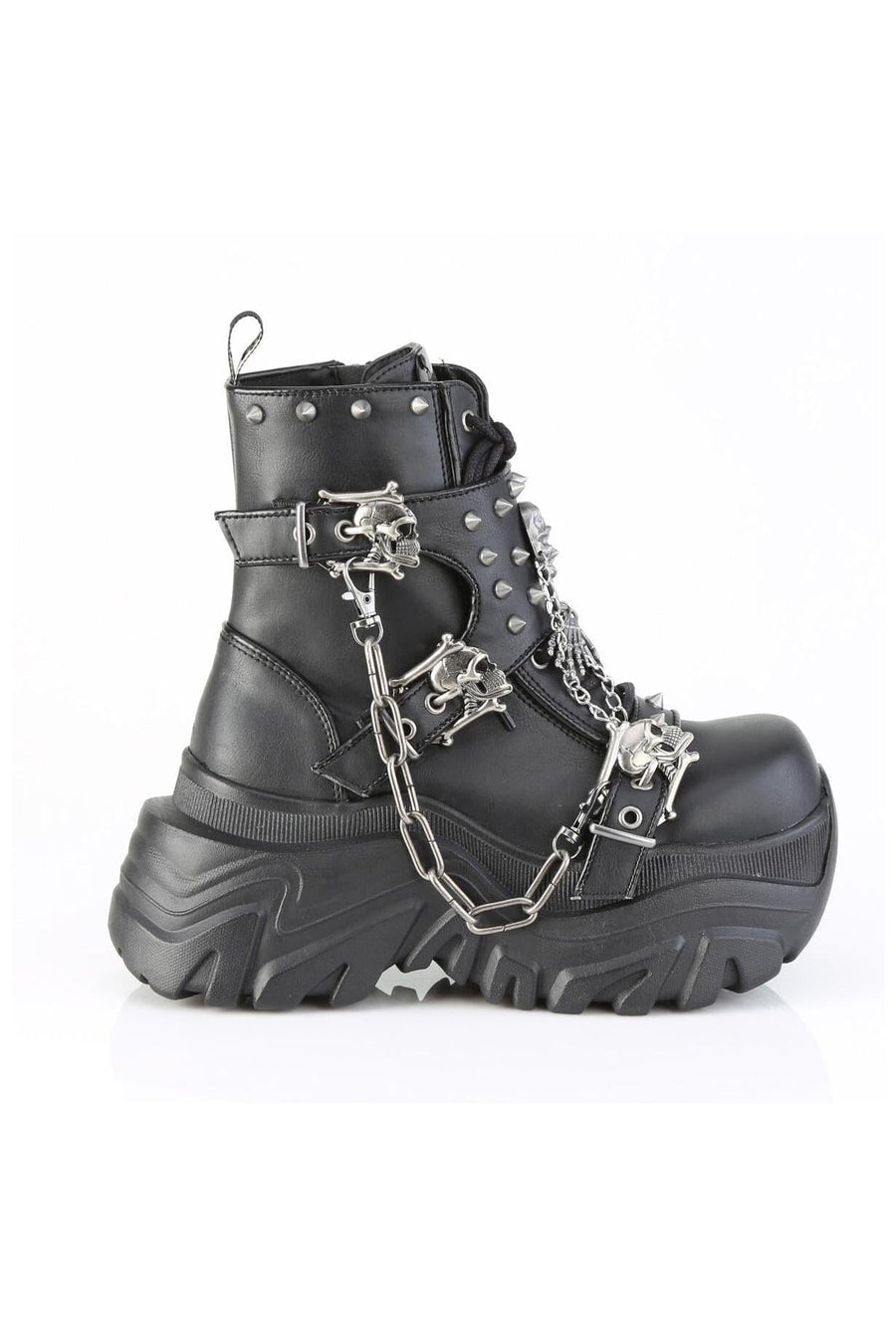 Demonia  ECHO-60 Ankle Boot in Black Faux Leather