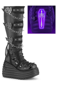 Demonia  MORTE-215 Knee Boot in Black Faux Leather from SexyShoes.com