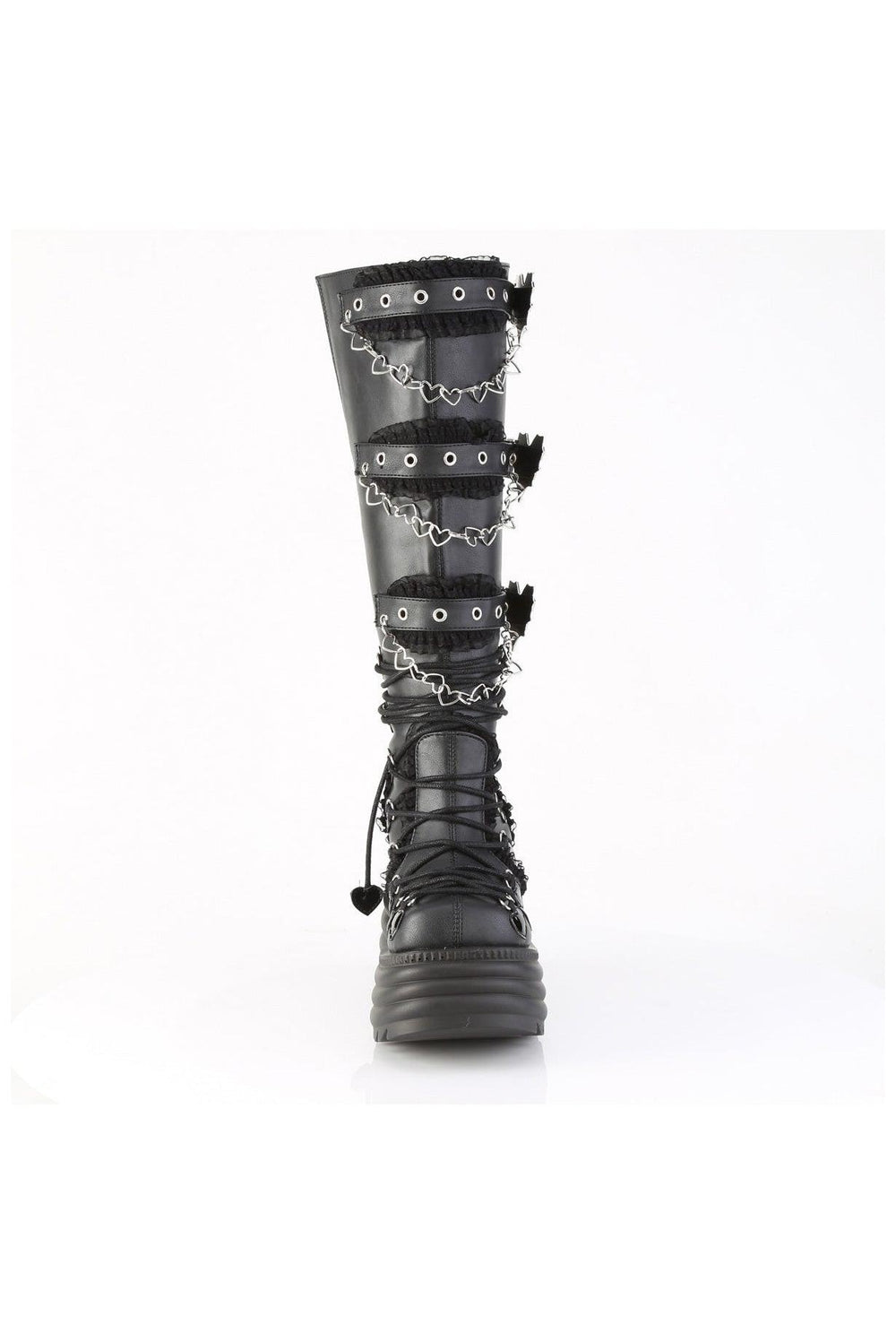 Demonia  MORTE-215 Knee Boot in Black Faux Leather