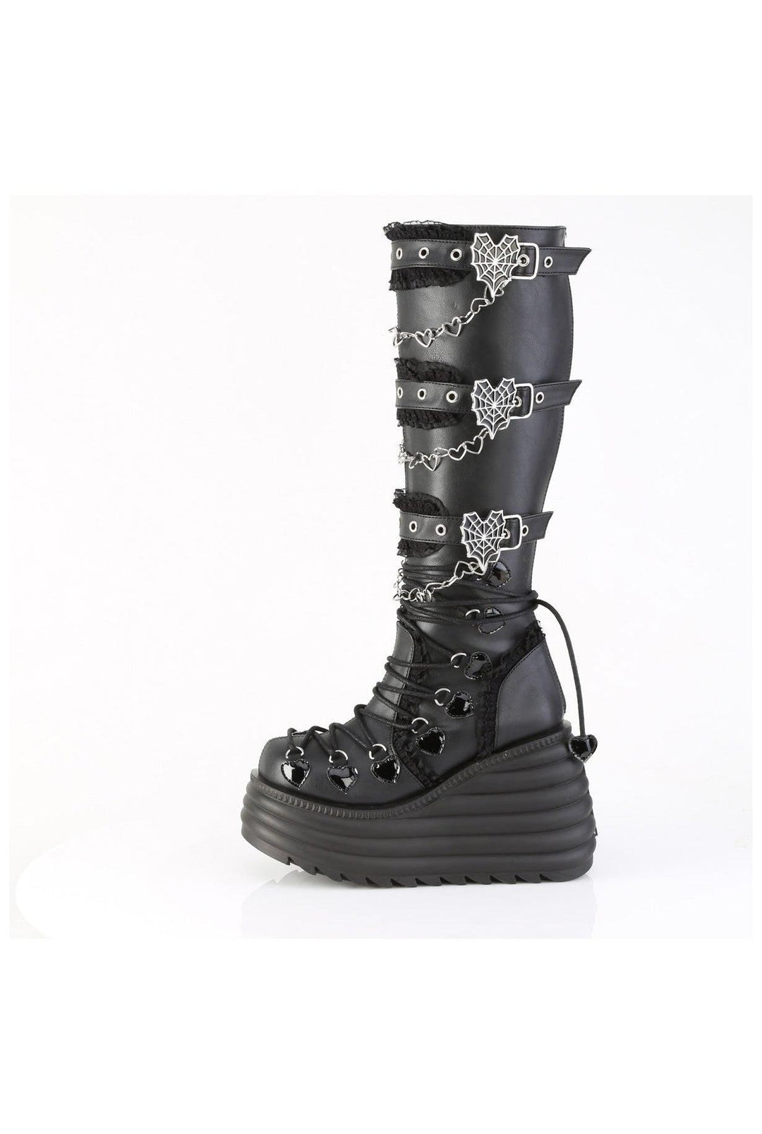 Demonia  MORTE-215 Knee Boot in Black Faux Leather