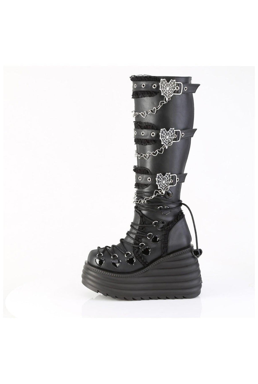 Demonia  MORTE-215 Knee Boot in Black Faux Leather