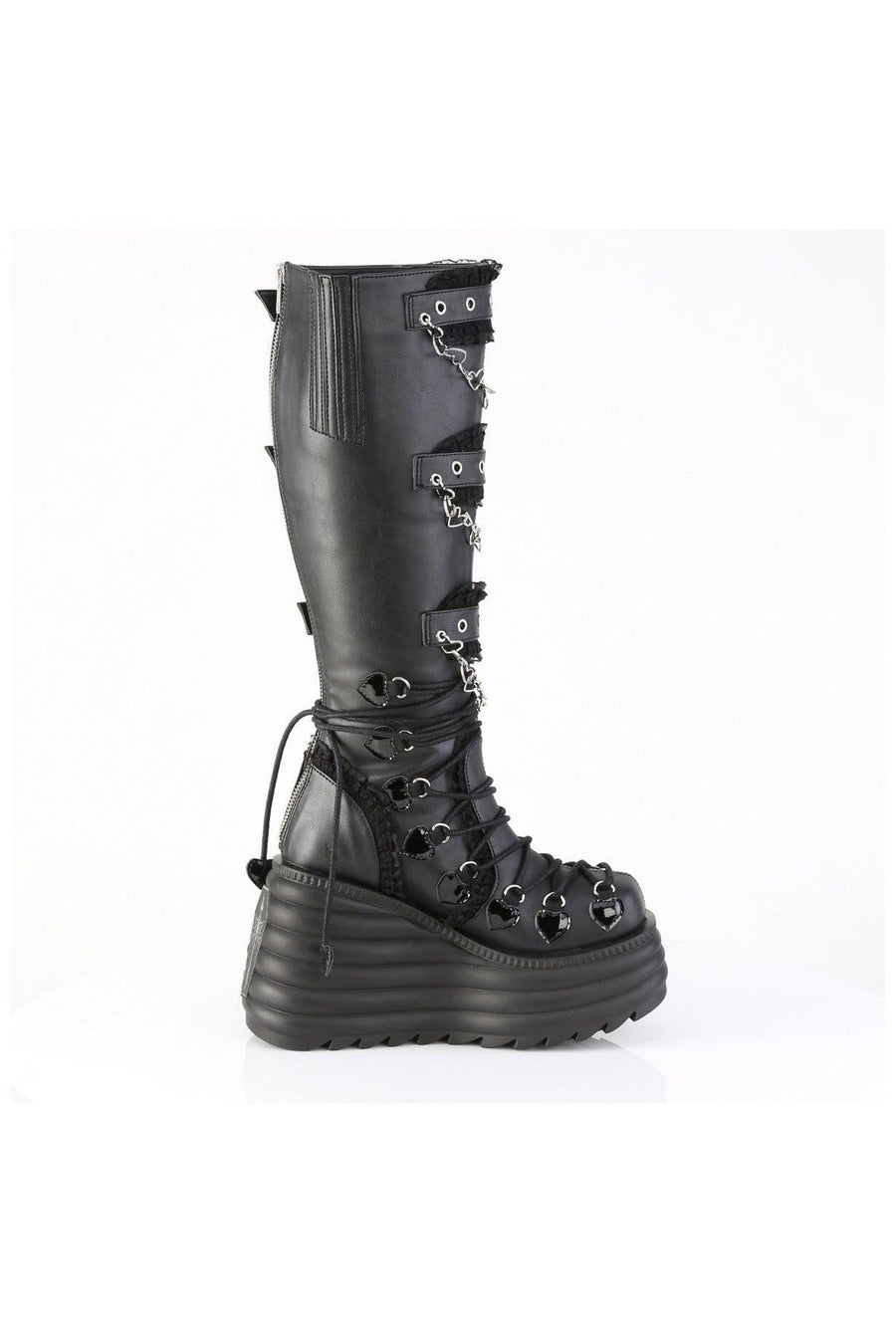 Demonia  MORTE-215 Knee Boot in Black Faux Leather