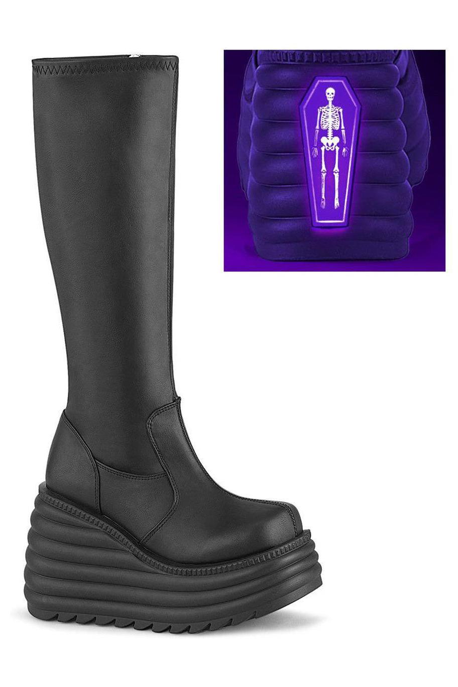 Demonia  MORTE-300 Knee Boot in Black Faux Leather from SexyShoes.com