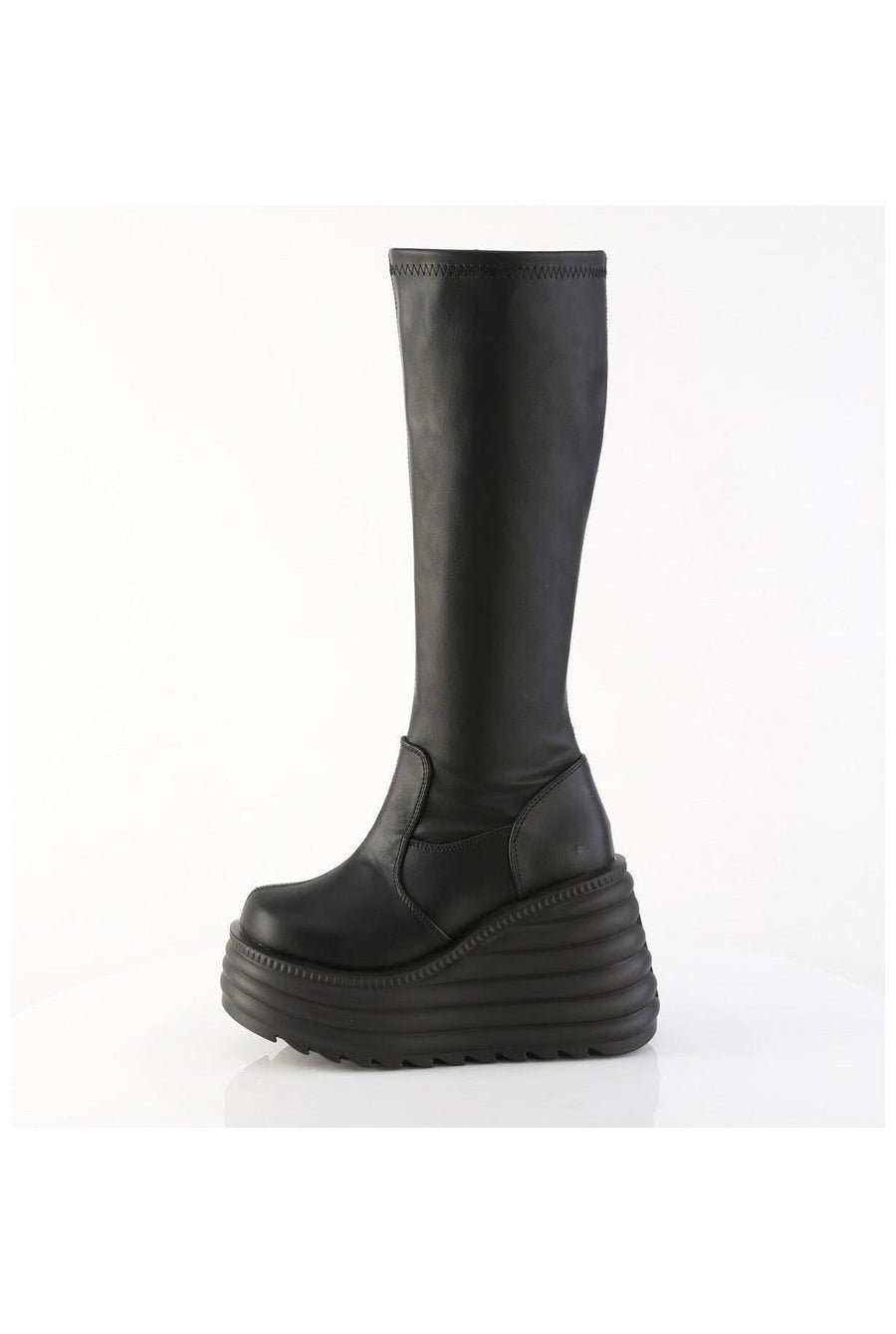 Demonia  MORTE-300 Knee Boot in Black Faux Leather