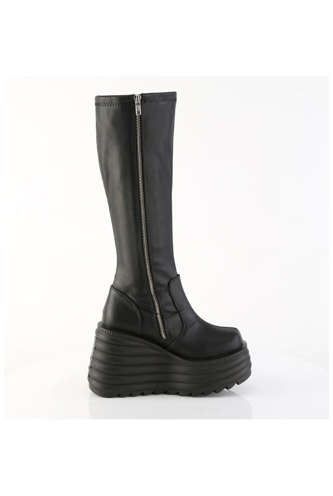 Demonia  MORTE-300 Knee Boot in Black Faux Leather