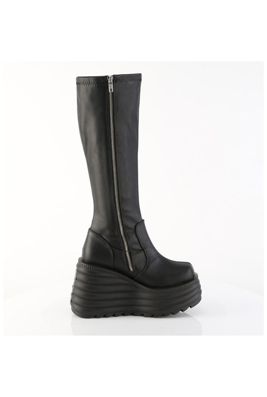 Demonia  MORTE-300 Knee Boot in Black Faux Leather