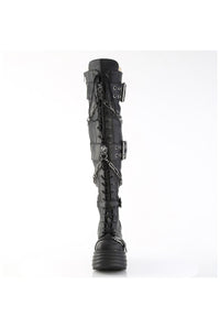 Demonia  MORTE-312 Thigh Boot in Black Faux Leather