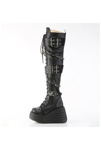 Demonia  MORTE-312 Thigh Boot in Black Faux Leather