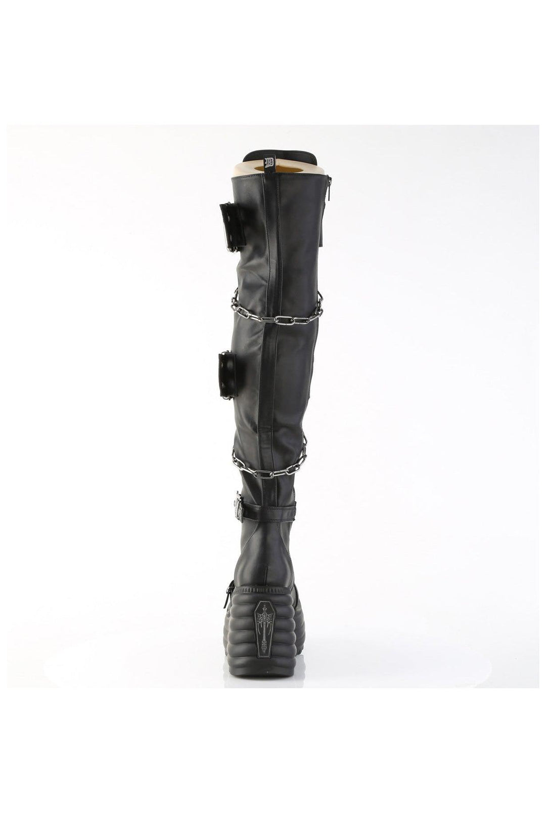 Demonia  MORTE-312 Thigh Boot in Black Faux Leather