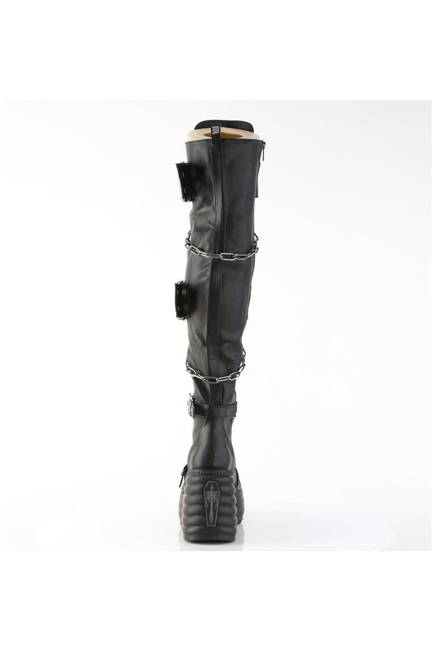 Demonia  MORTE-312 Thigh Boot in Black Faux Leather