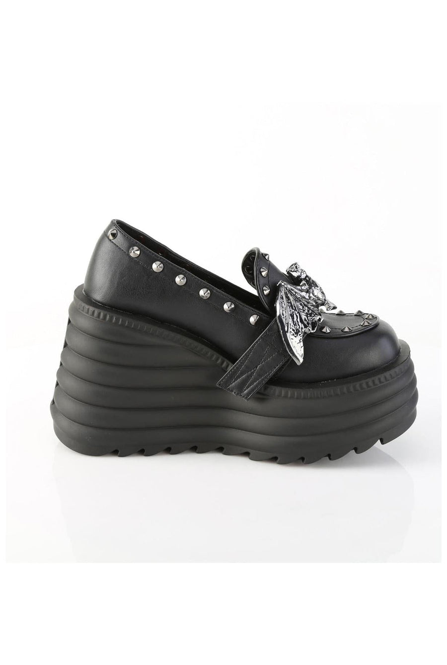 Demonia  MORTE-56 Loafer Shoe in Black Faux Leather