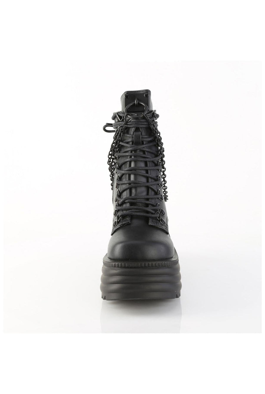 Demonia  MORTE-65 Ankle Boot in Black Faux Leather