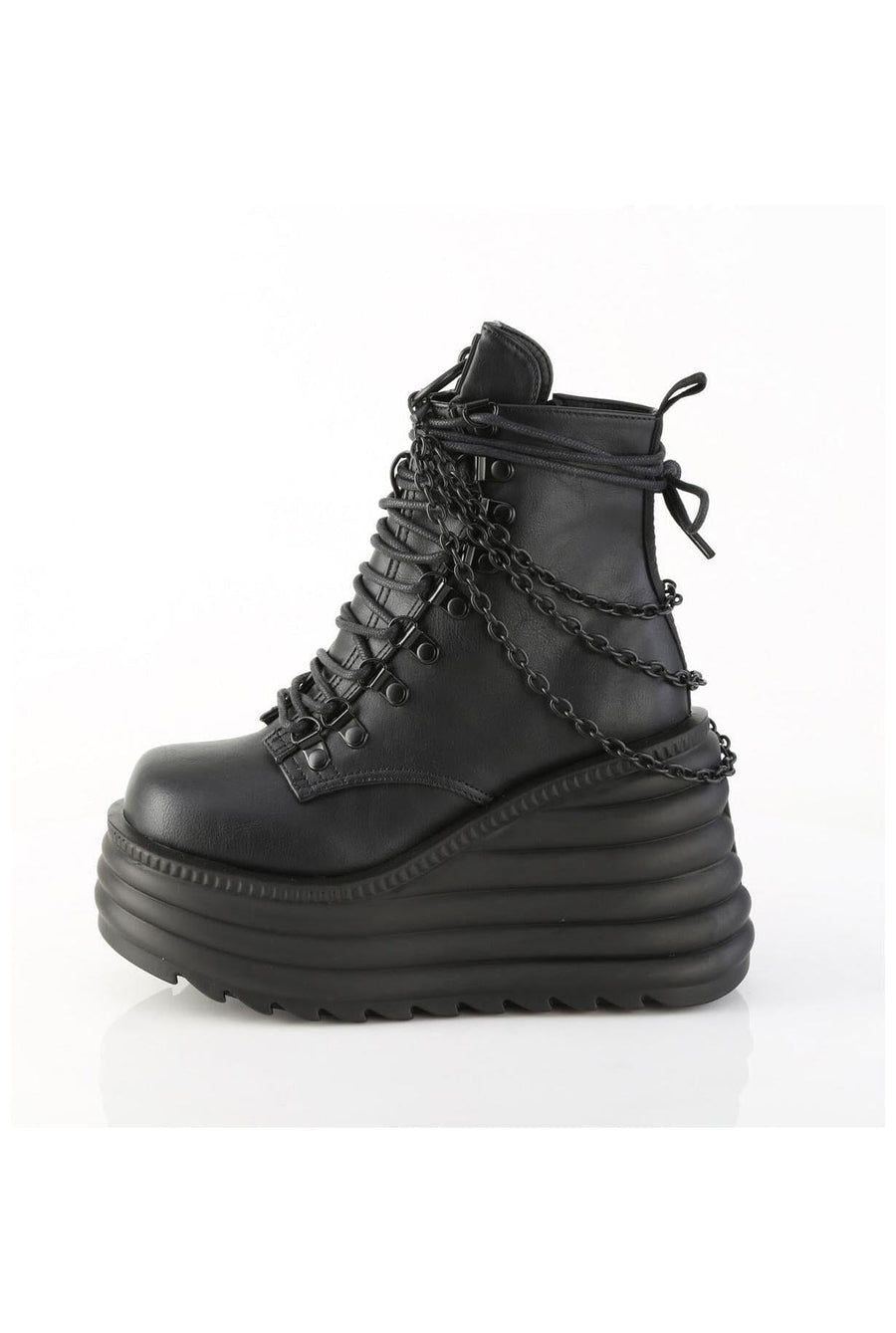 Demonia  MORTE-65 Ankle Boot in Black Faux Leather