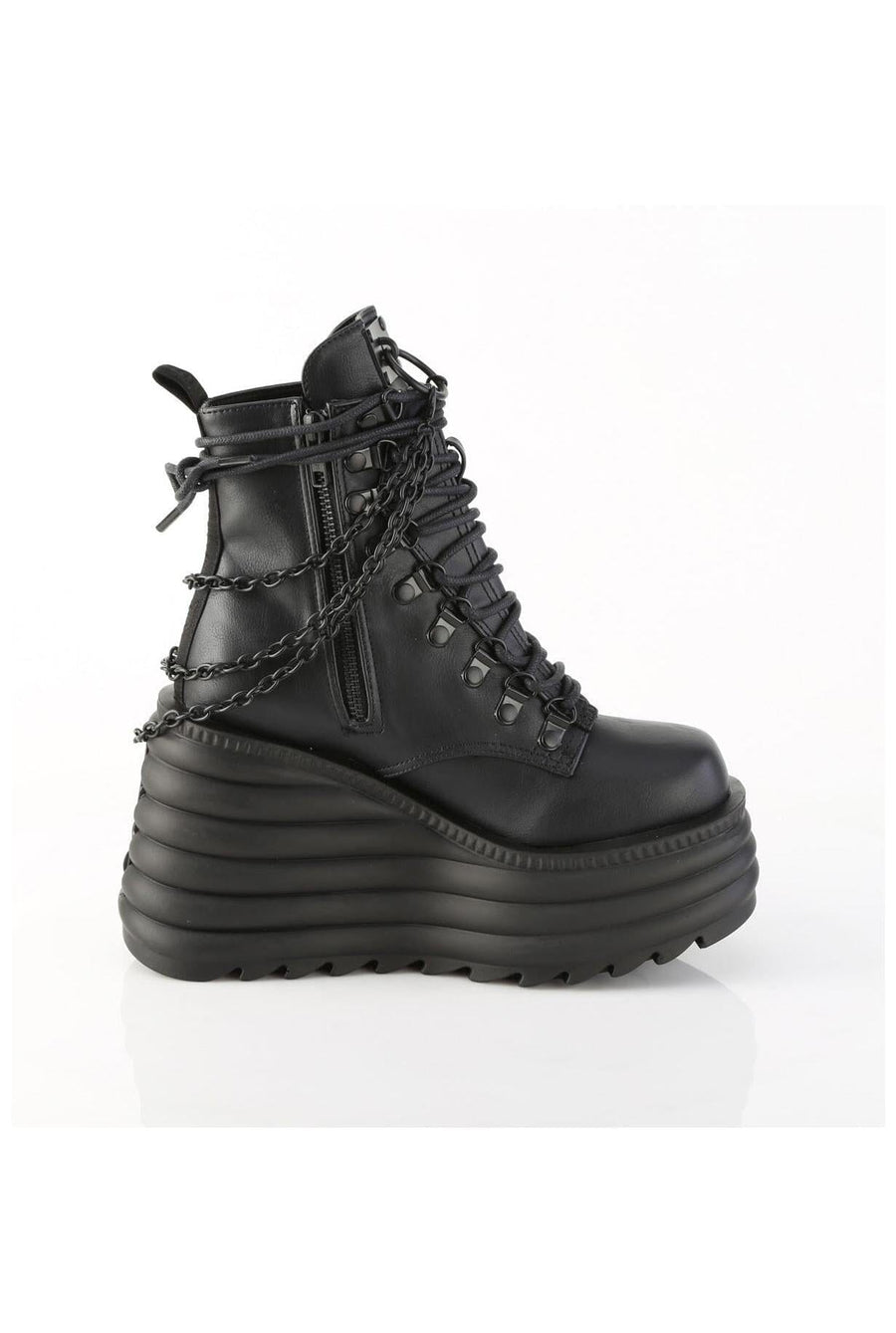 Demonia  MORTE-65 Ankle Boot in Black Faux Leather