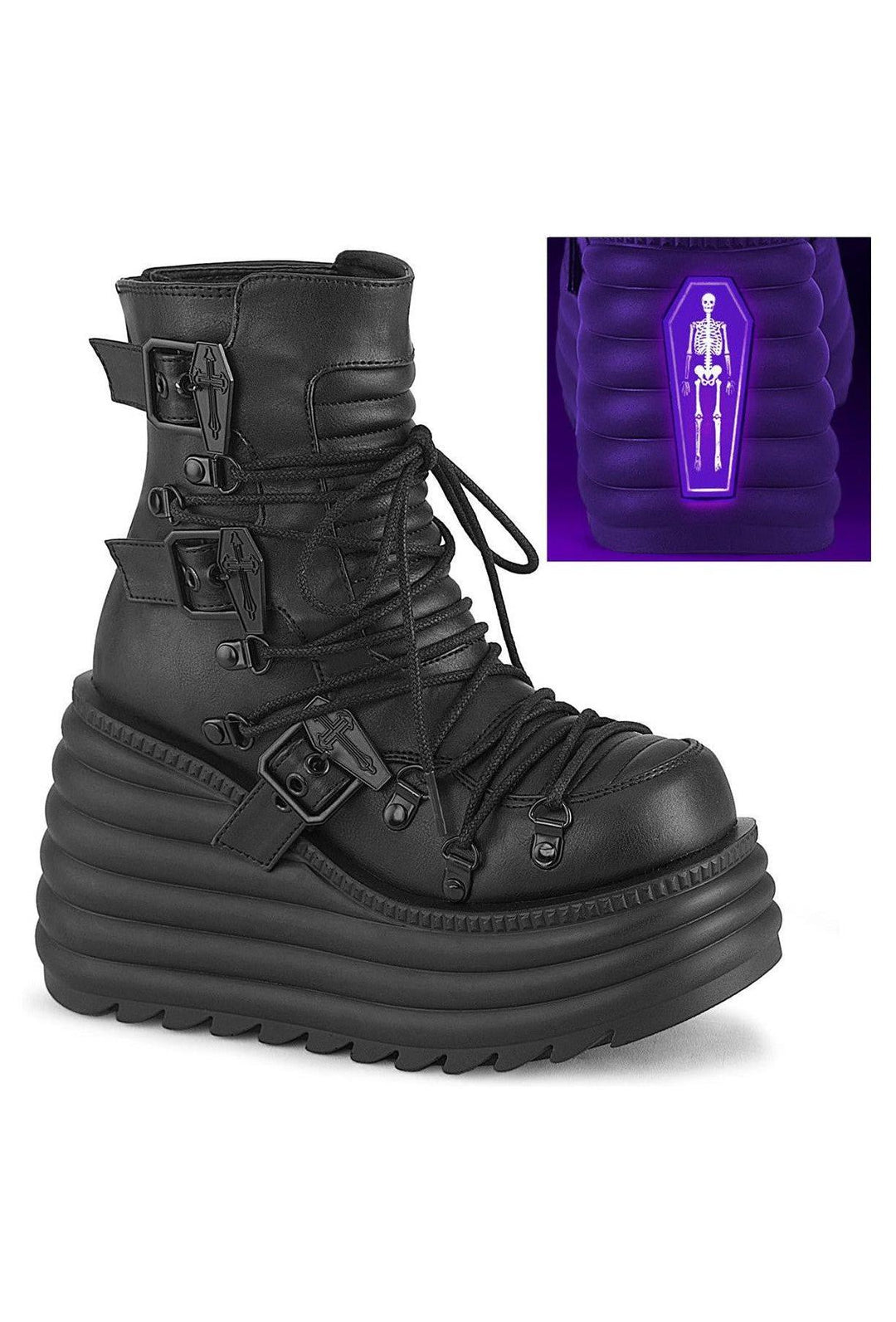 Demonia  MORTE-68 Ankle Boot in Black Faux Leather from SexyShoes.com