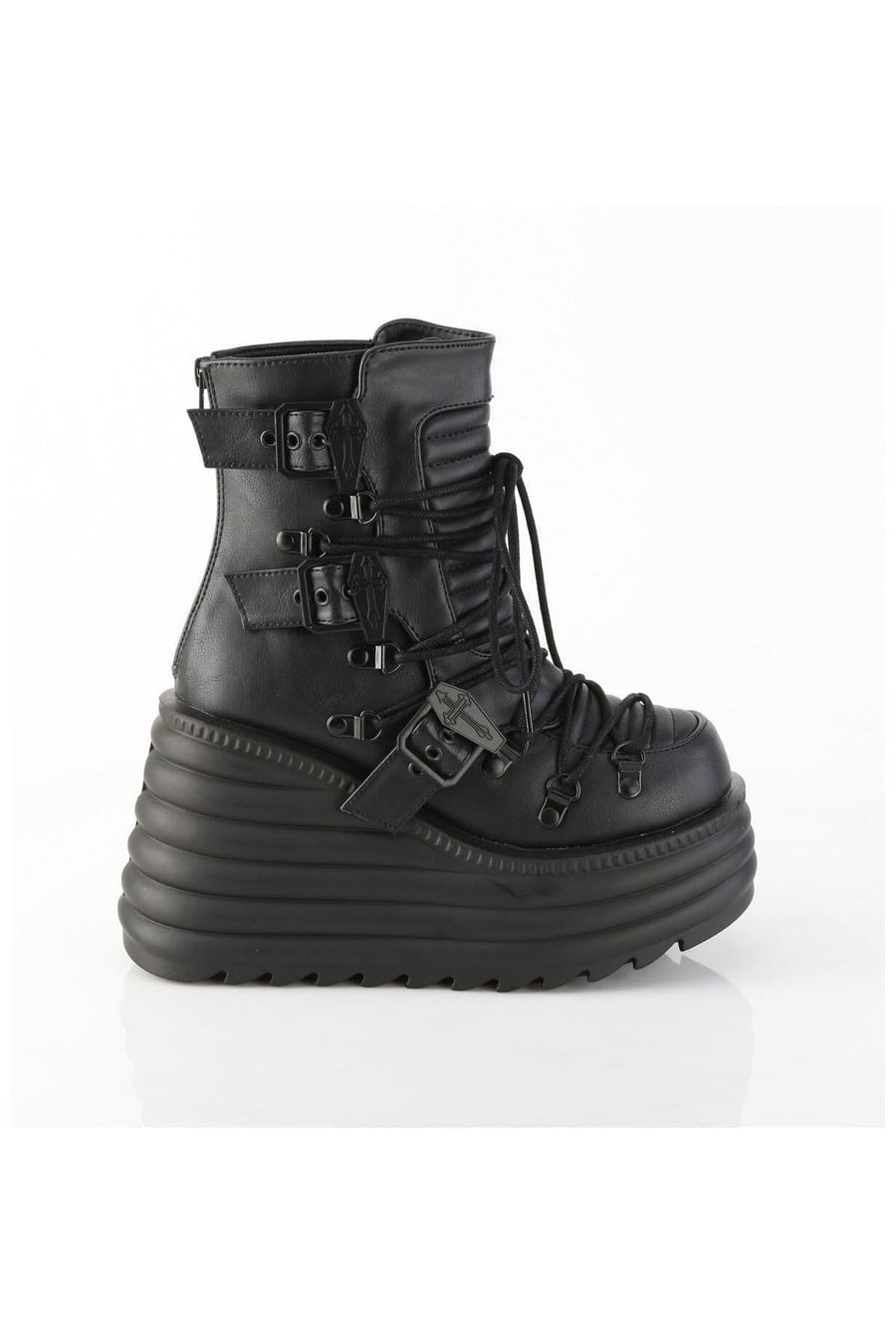 Demonia  MORTE-68 Ankle Boot in Black Faux Leather
