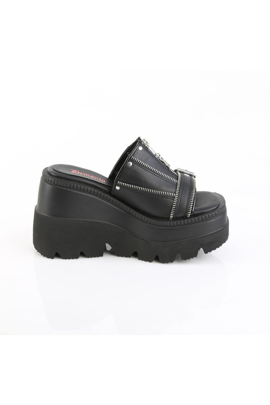 Demonia  SHAKER-07 Slide in Black Vegan Leather