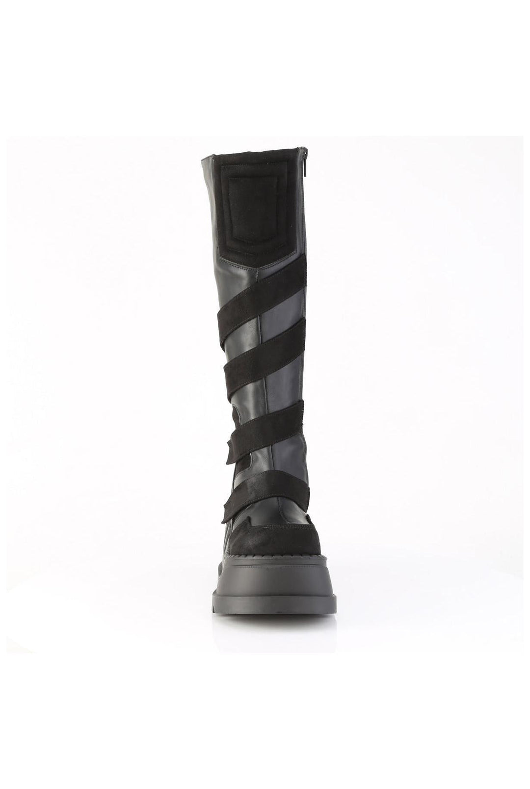 Demonia  STOMP-228 Knee Boot in Black Faux Leather