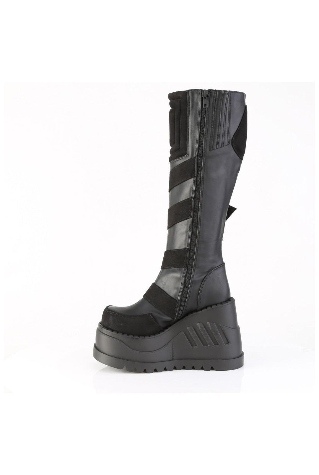 Demonia  STOMP-228 Knee Boot in Black Faux Leather