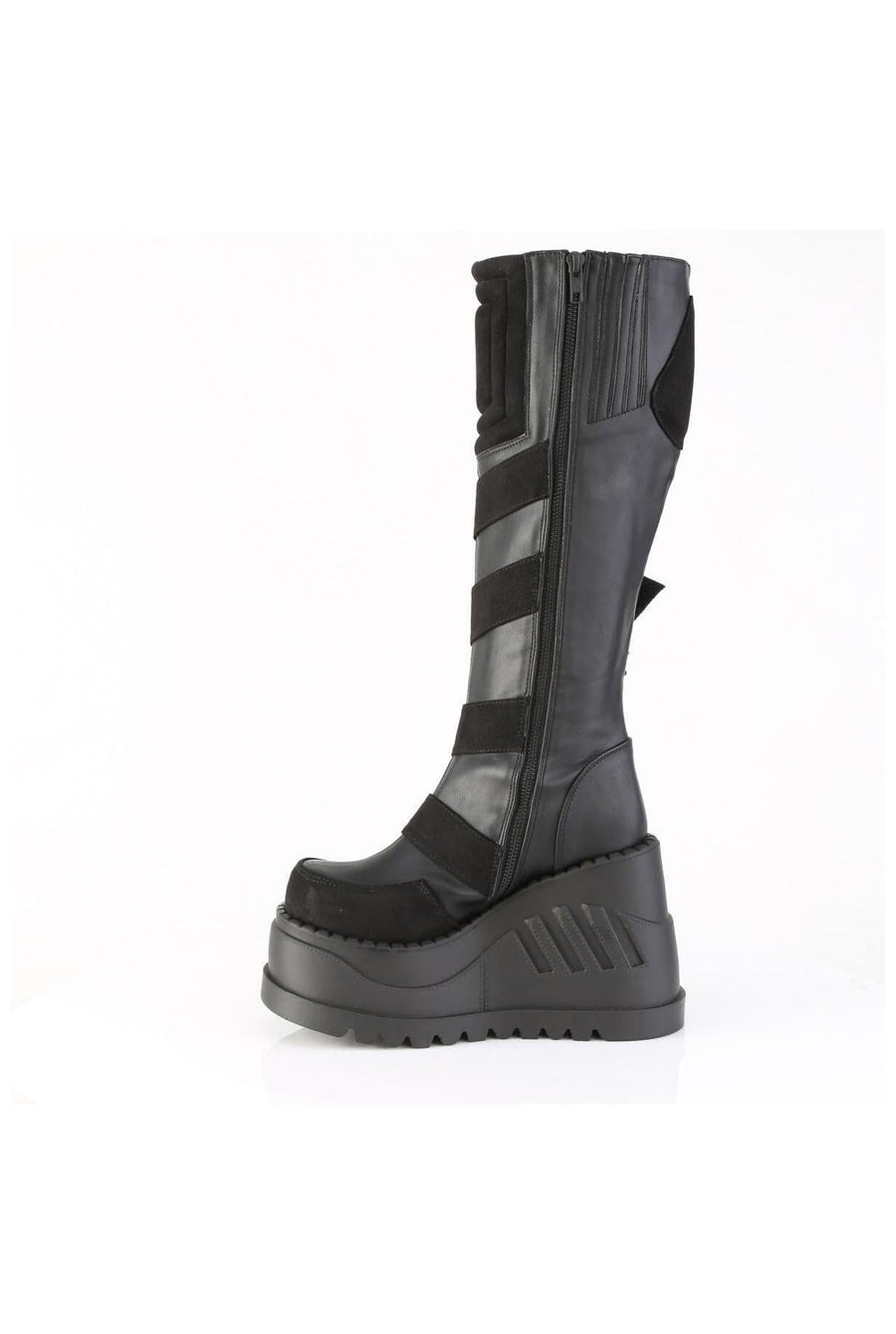 Demonia  STOMP-228 Knee Boot in Black Faux Leather