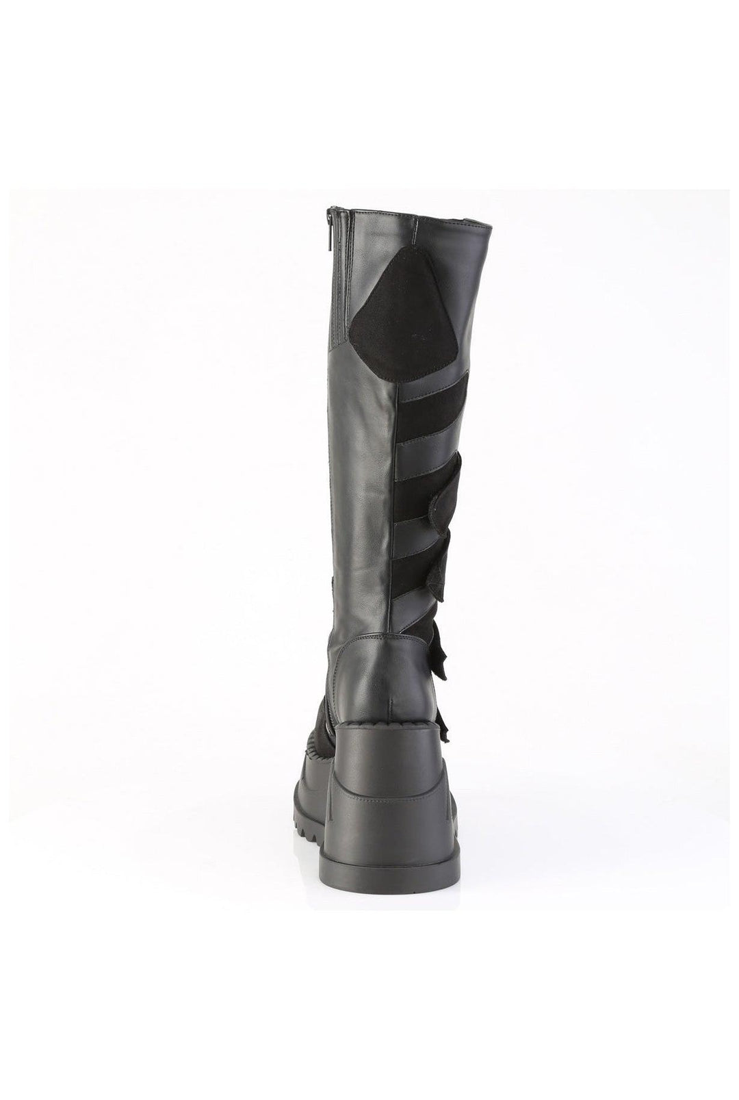Demonia  STOMP-228 Knee Boot in Black Faux Leather