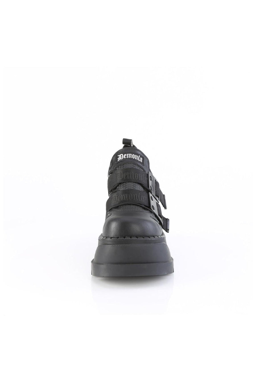 Demonia  STOMP-28 Lace Shoe in Black Faux Leather