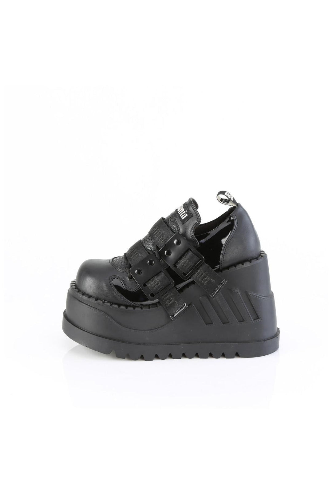 Demonia  STOMP-28 Lace Shoe in Black Faux Leather